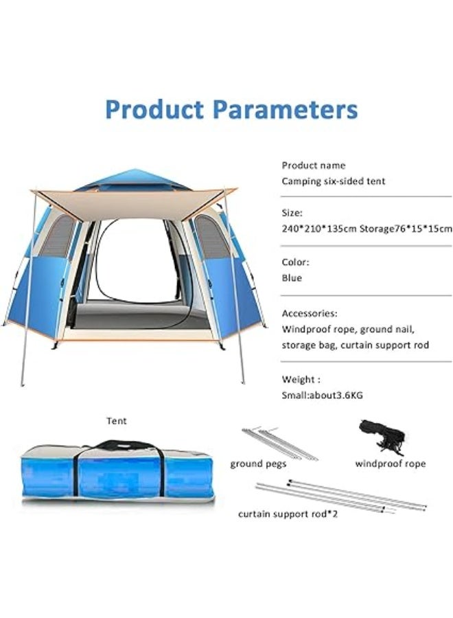 4-person Camping Tent, Fully Automatic Outdoor Thickened Rainproof Hexagonal Tent, Foldable Outdoor Tent, with Removable Rainproof Roof and Handbag, Suitable for Family Picnics, Beach Parties, Hiking - Image 4